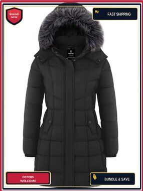 Women's Long Quilted Puffer Jacket Hooded Windproof Waterproof Winter Coat